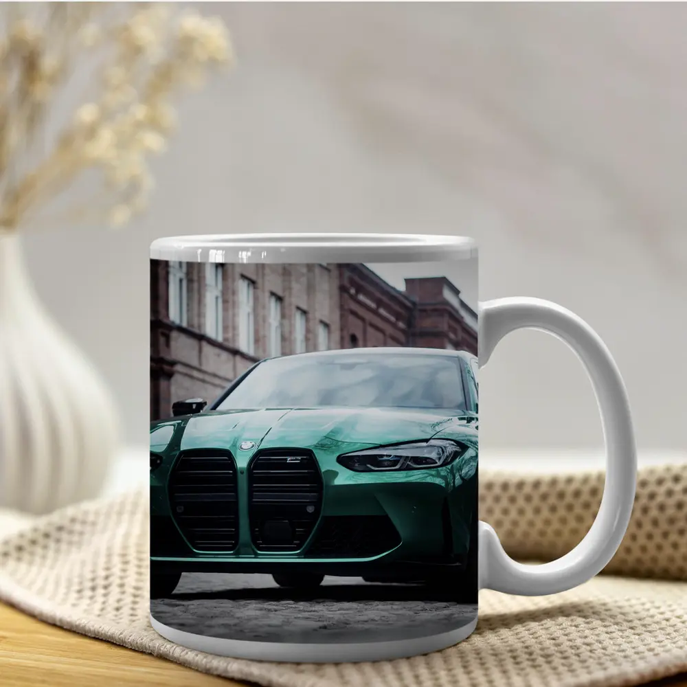 BMW M3 Green Sedan Urban Street Scene – Mugs