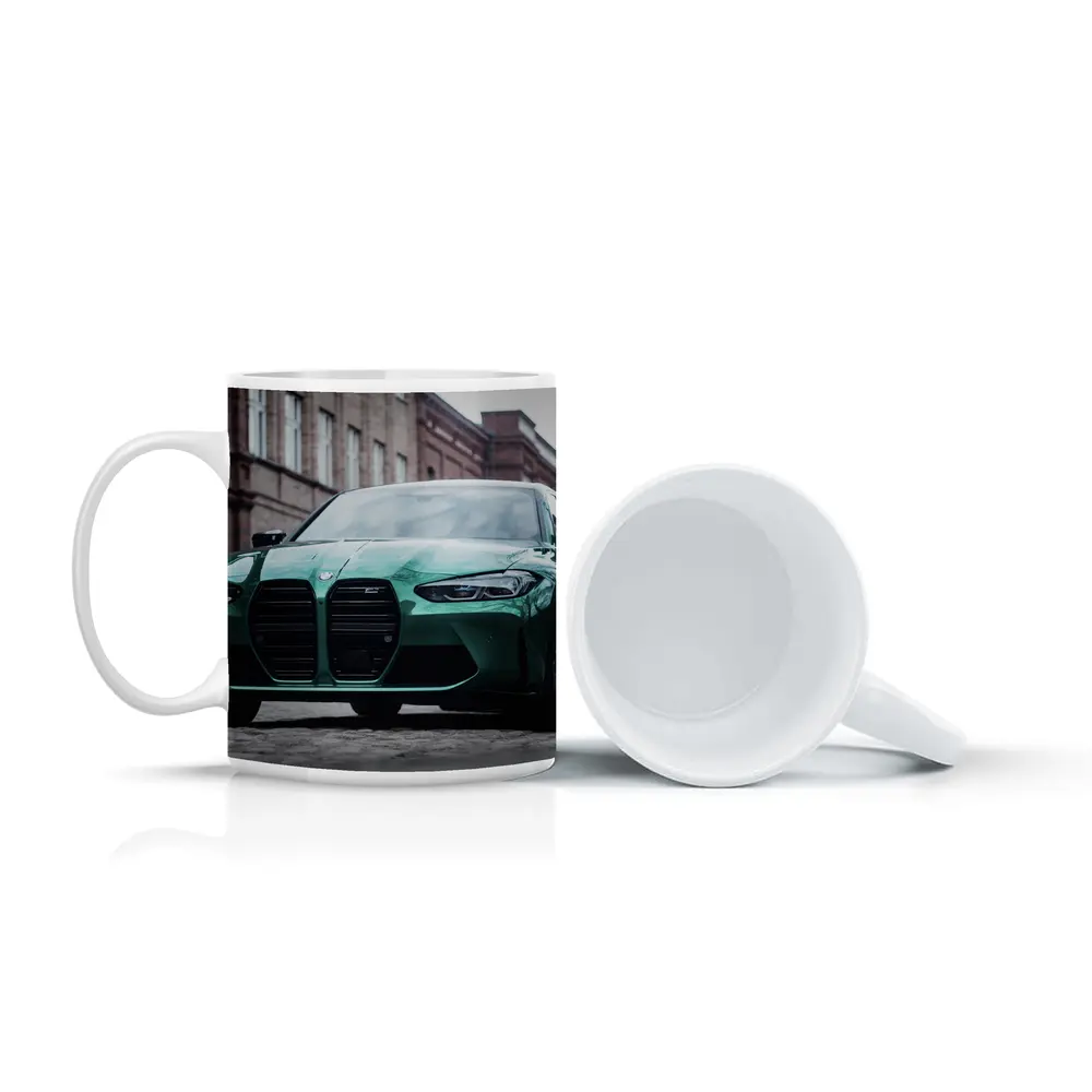 BMW M3 Green Sedan Urban Street Scene – Mugs