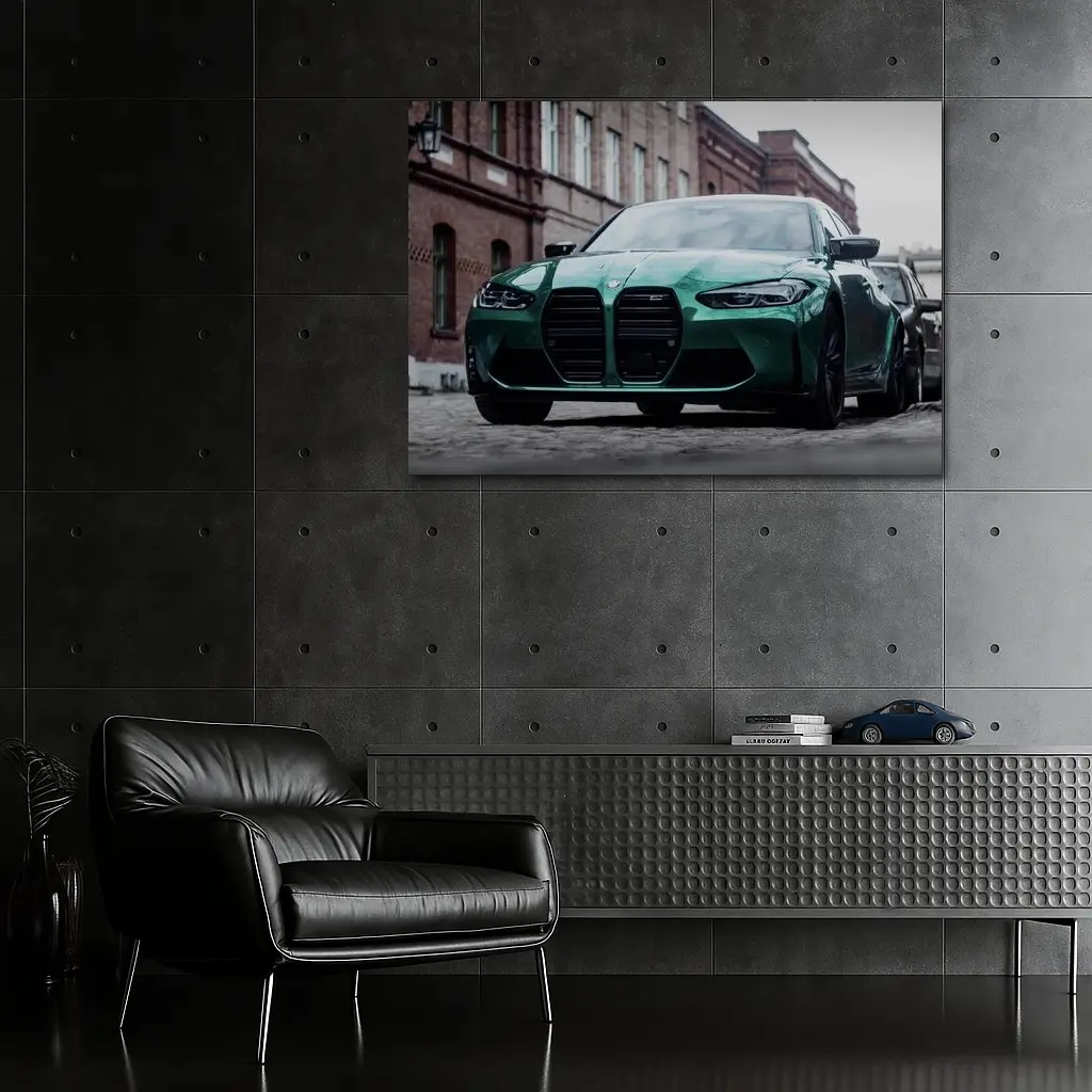 BMW M3 Green Sedan Urban Street Scene – Wall Art