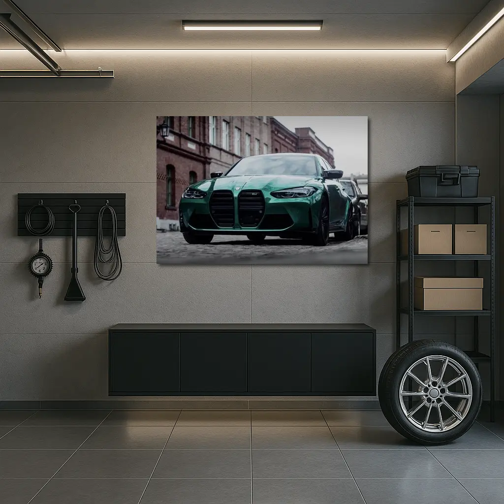 BMW M3 Green Sedan Urban Street Scene – Wall Art