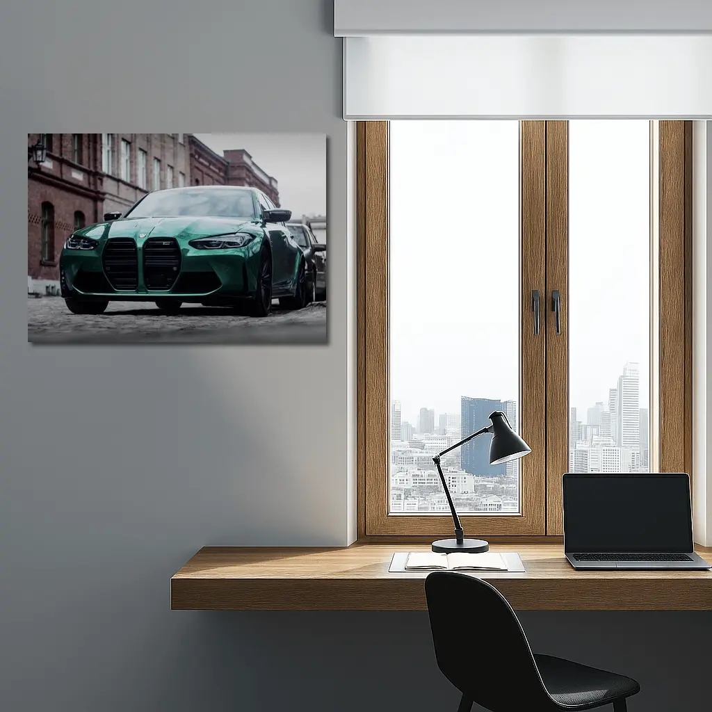 BMW M3 Green Sedan Urban Street Scene – Wall Art