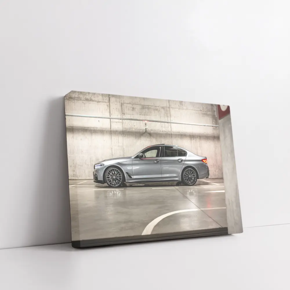 BMW Five Series Parked in Concrete Garage – Wall Art