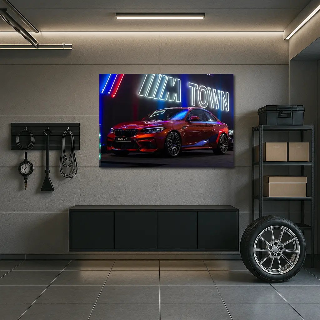 BMW M2 Red Coupe M Town Neon – Wall Art