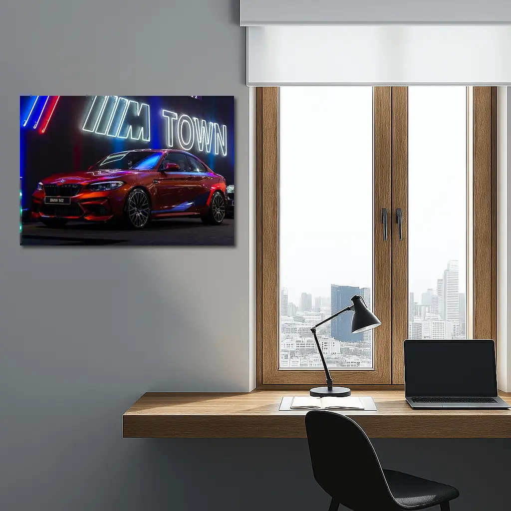 BMW M2 Red Coupe M Town Neon – Wall Art