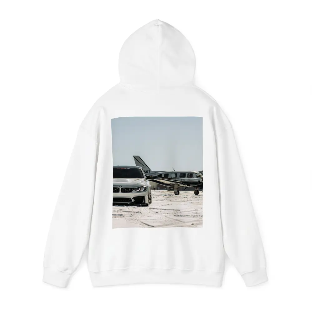 BMW M4 Silver Parked Near Private Jet – Hoodies