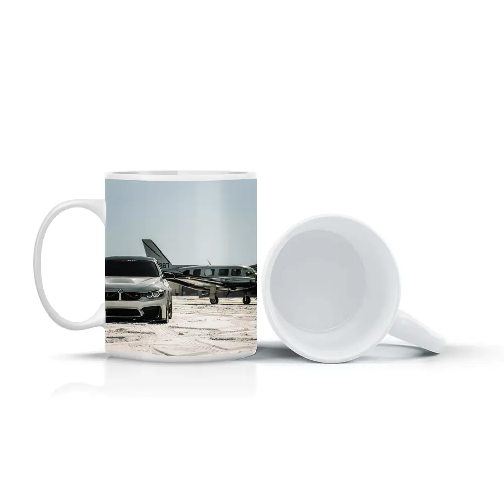 BMW M4 Silver Parked Near Private Jet – Mugs