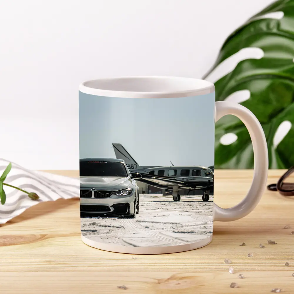 BMW M4 Silver Parked Near Private Jet – Mugs