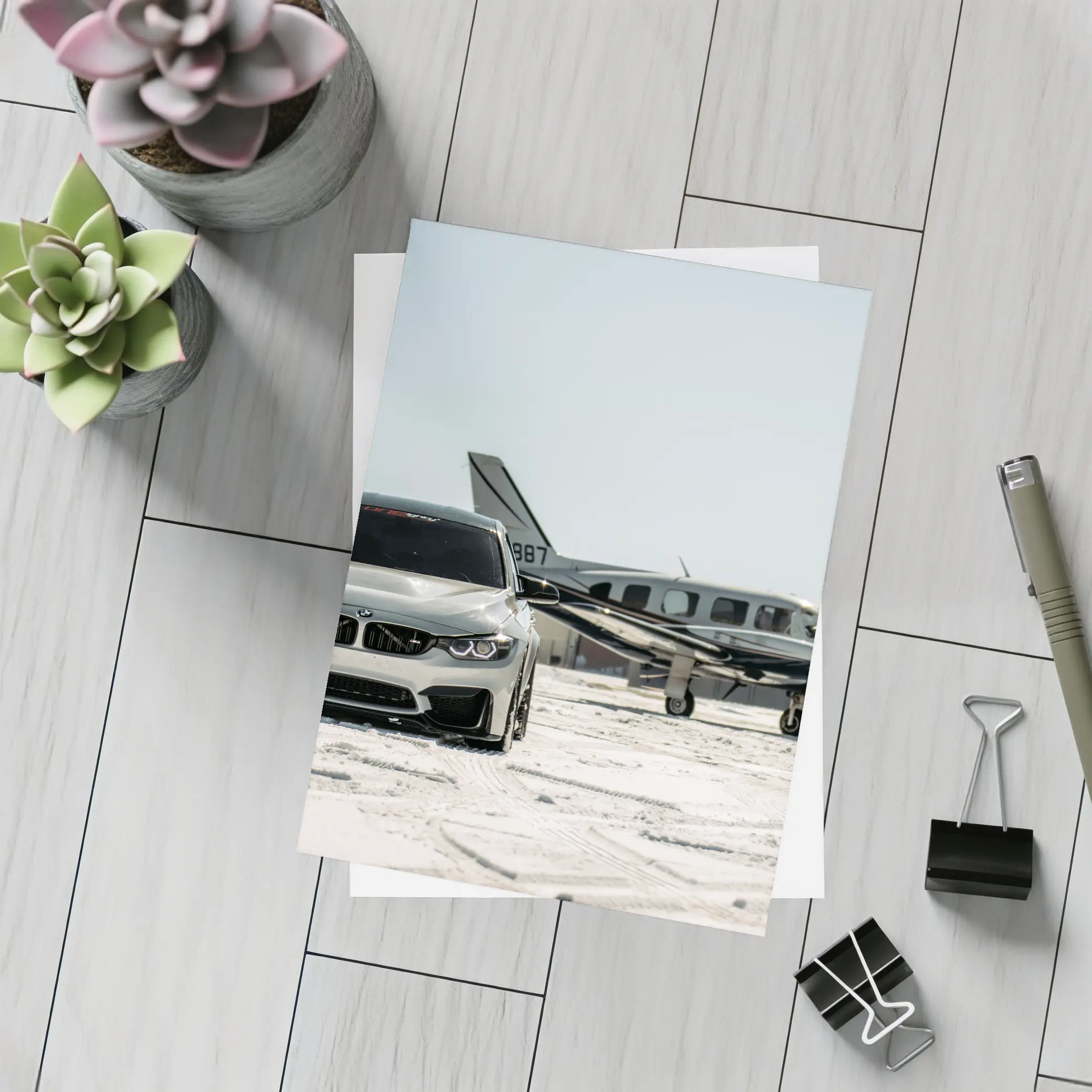 BMW M4 Silver Parked Near Private Jet – Postcards