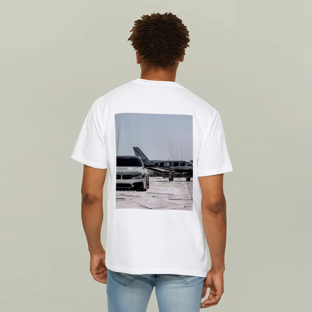 BMW M4 Silver Parked Near Private Jet – T-Shirts