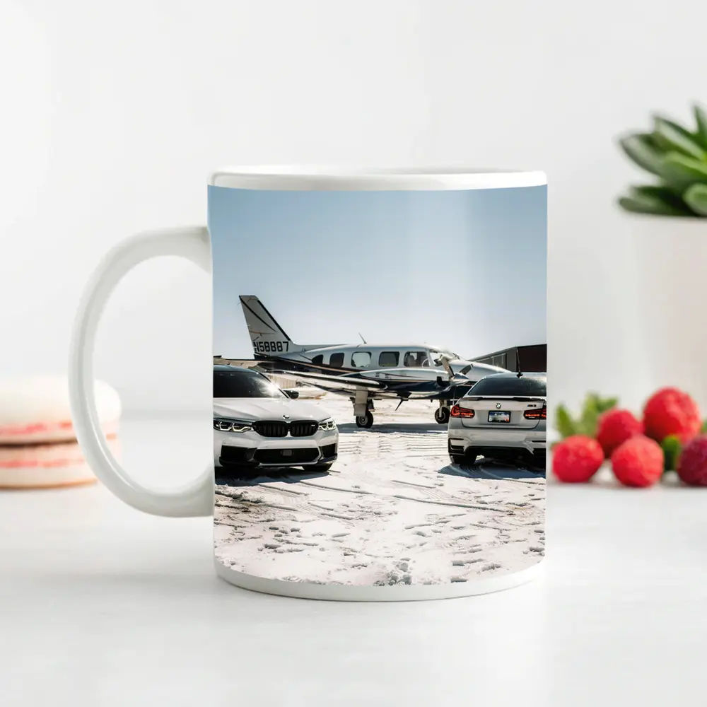 BMW M5 M3 Parked Near Private Airplane – Mugs