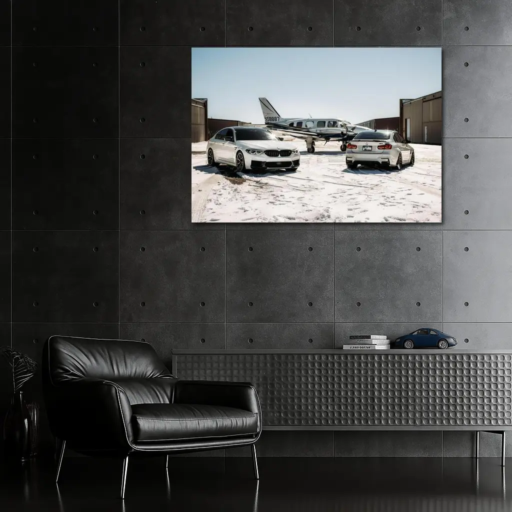 BMW M5 M3 Parked Near Private Airplane – Wall Art
