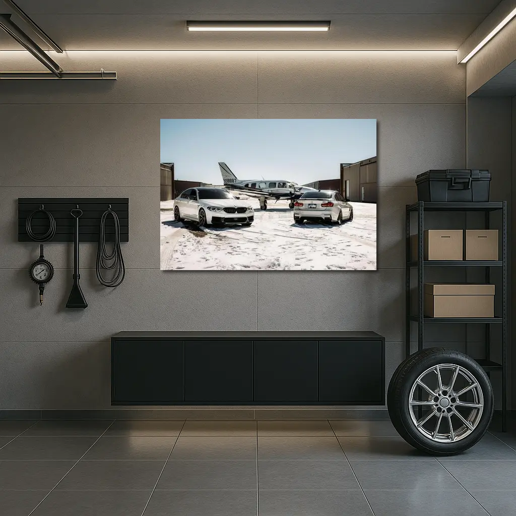 BMW M5 M3 Parked Near Private Airplane – Wall Art