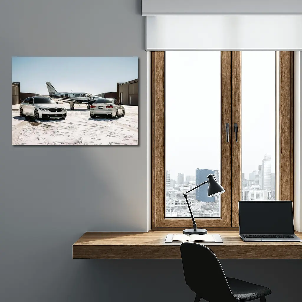 BMW M5 M3 Parked Near Private Airplane – Wall Art