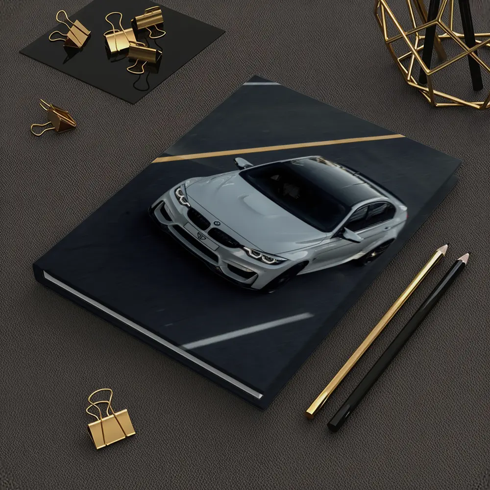 BMW M4 White Sedan on Open Road – Notebooks
