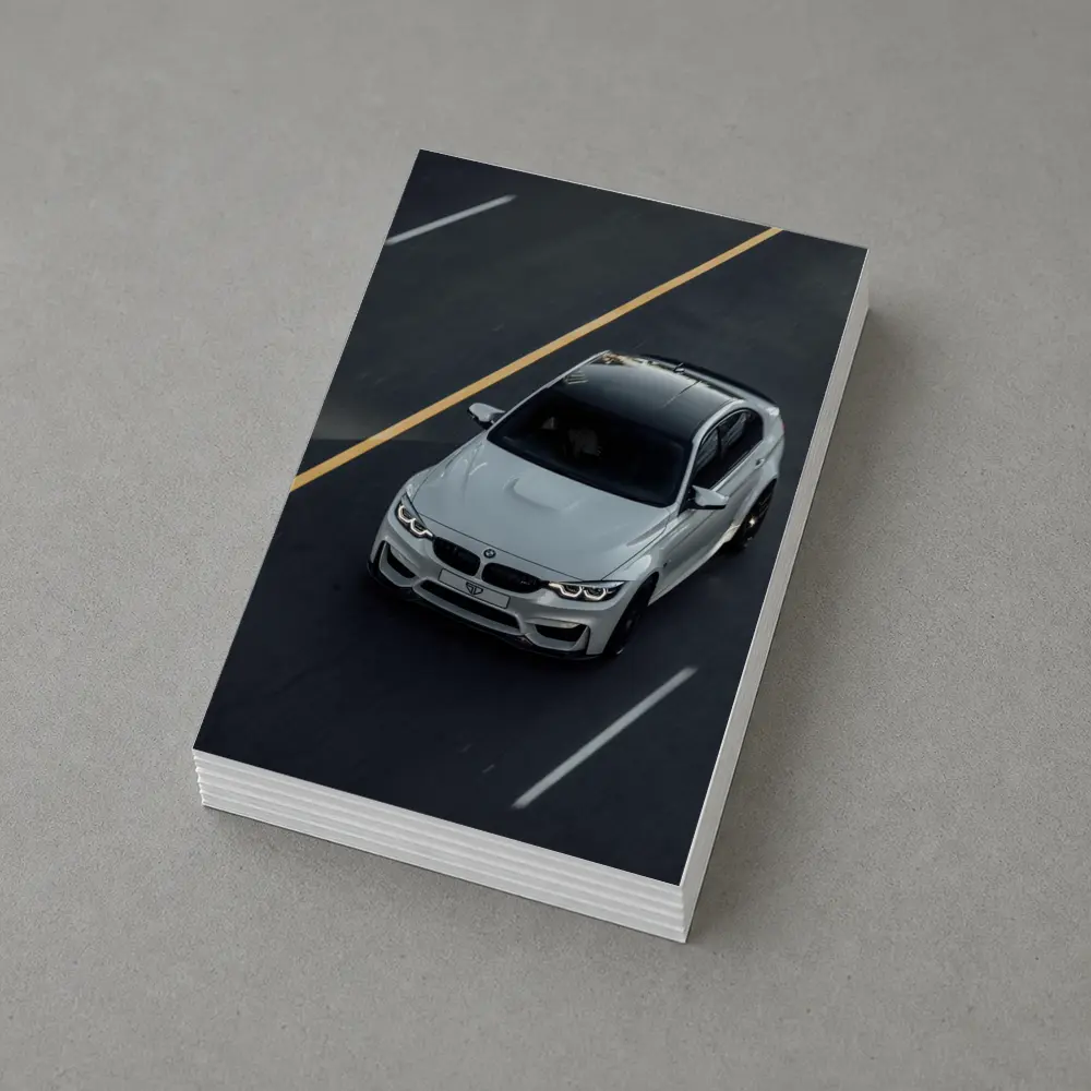 BMW M4 White Sedan on Open Road – Postcards