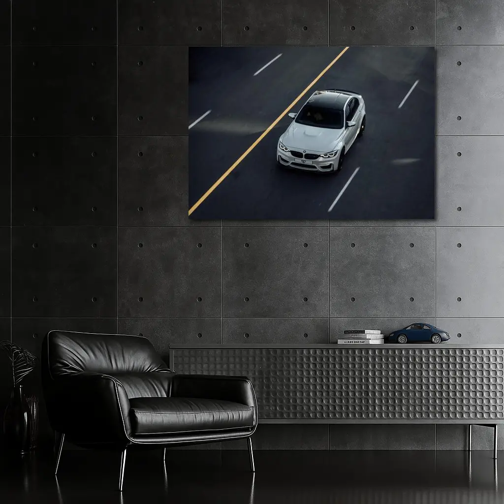 BMW M4 White Sedan on Open Road – Wall Art