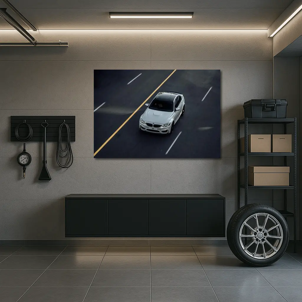 BMW M4 White Sedan on Open Road – Wall Art