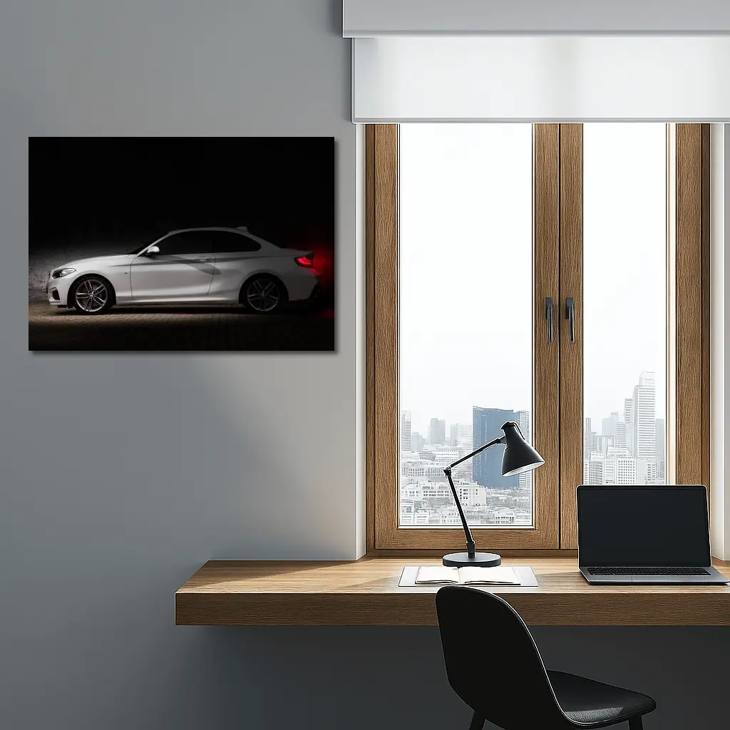 BMW 2 Series White Coupe Dark Studio – Wall Art