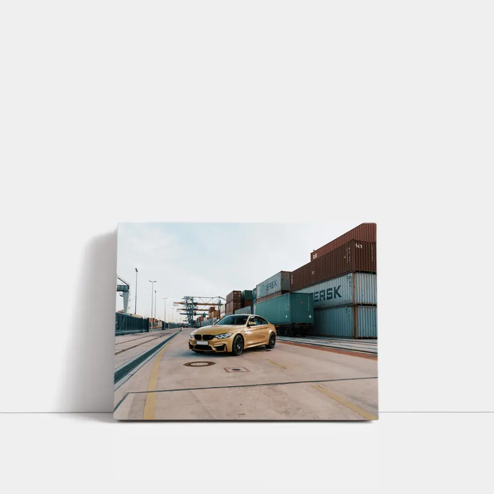 BMW M4 Gold at Industrial Port – Wall Art