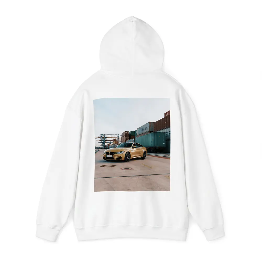 BMW M4 Gold at Industrial Port – Hoodies