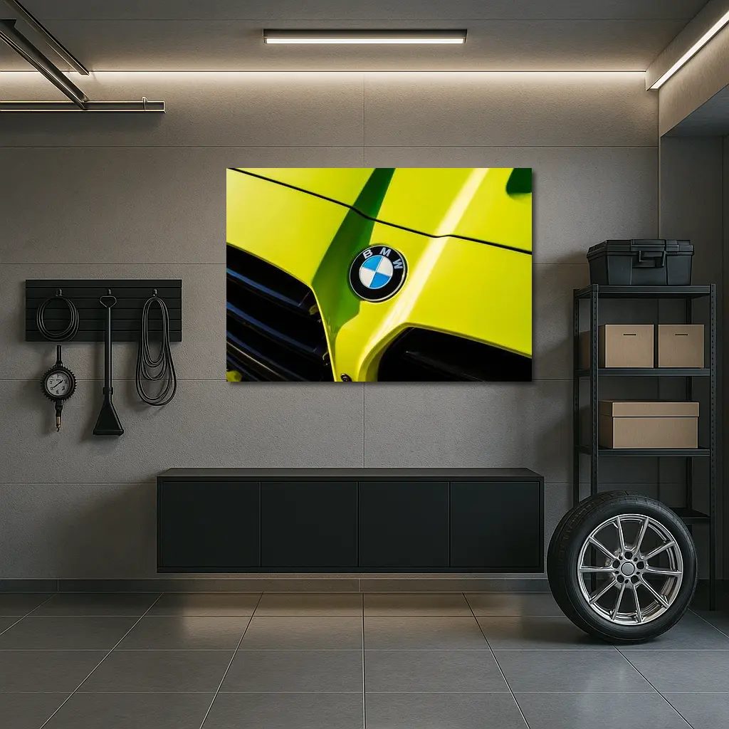 BMW M4 Yellow Hood Close Up Shot – Wall Art
