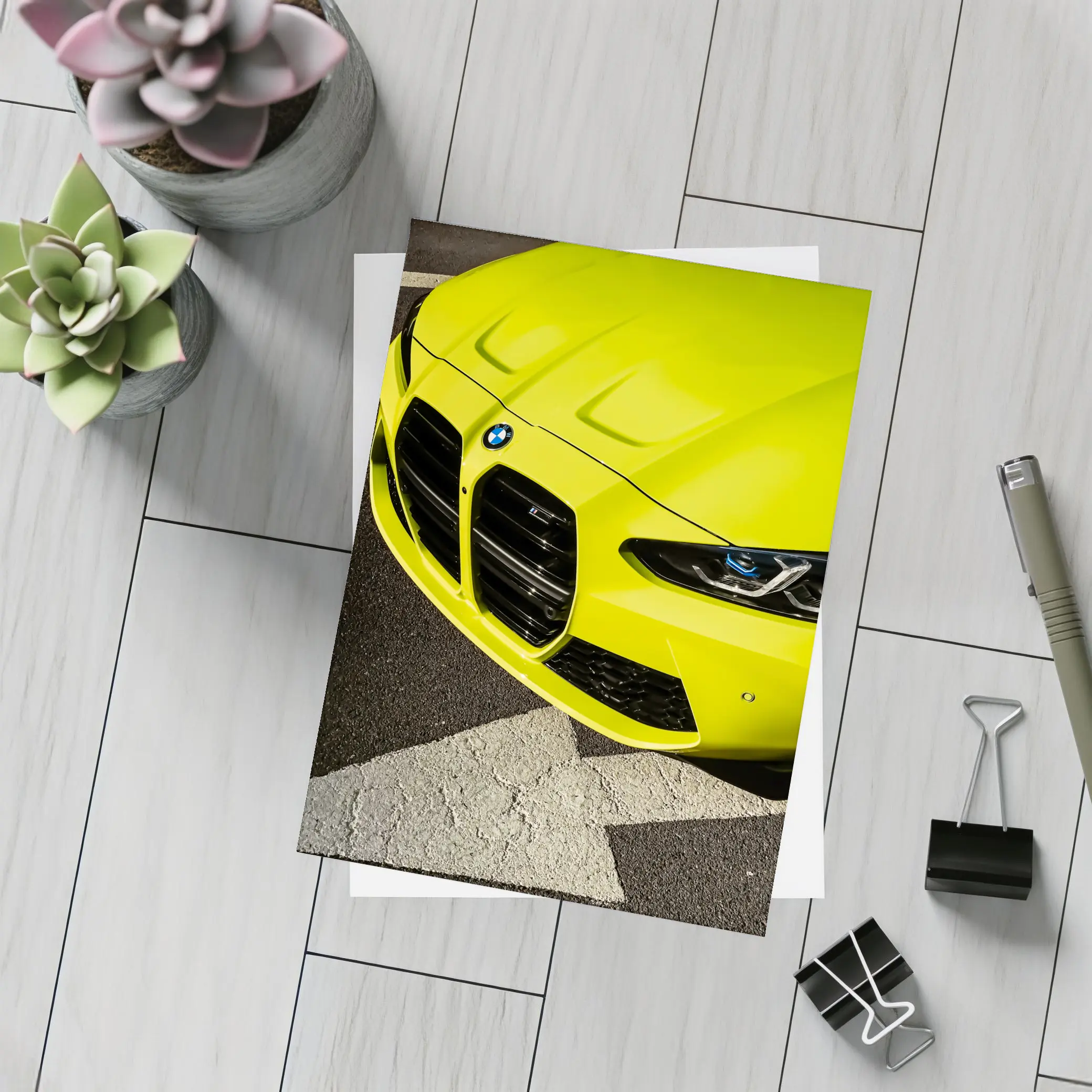 BMW M4 Sao Paulo Yellow Front Close Up – Postcards