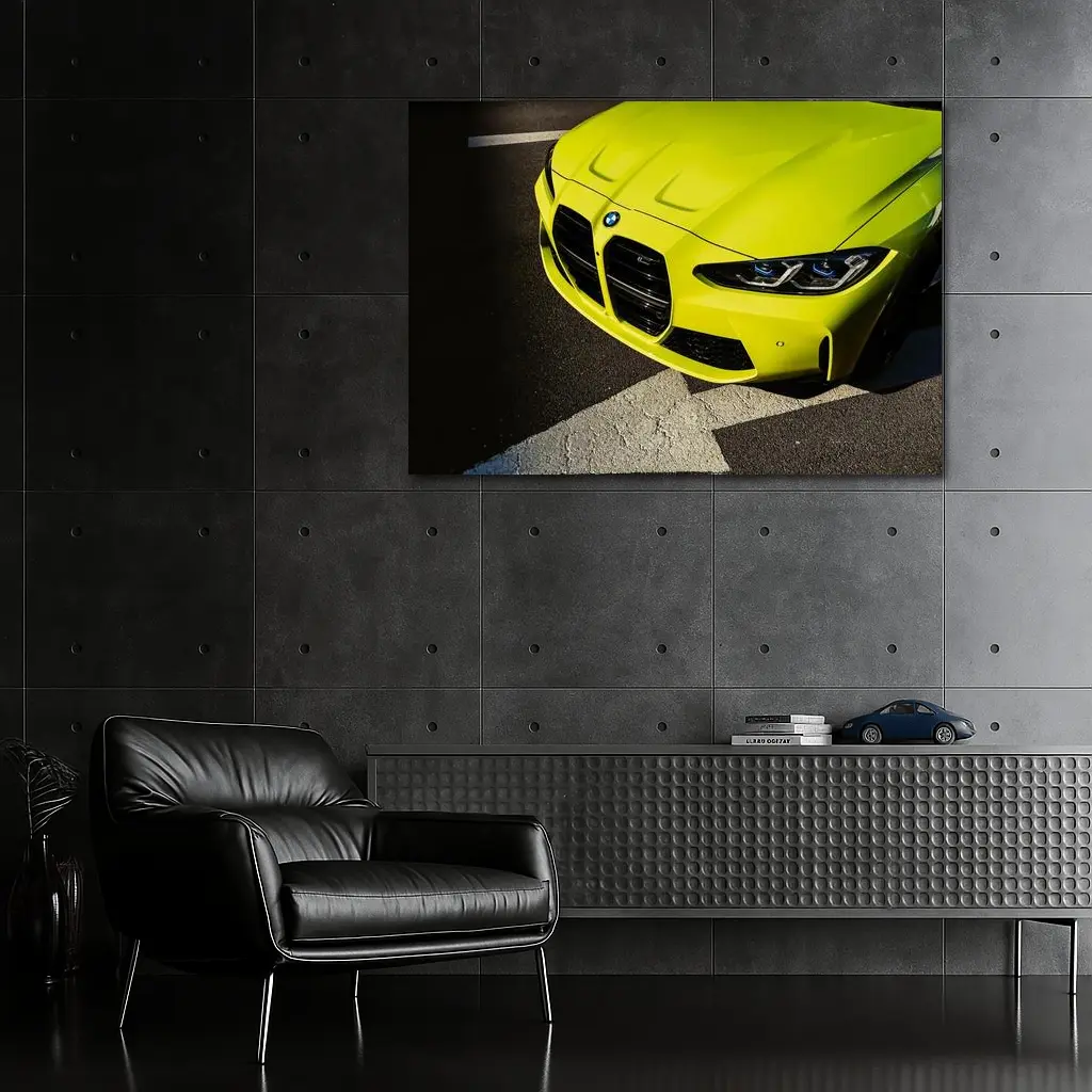 BMW M4 Sao Paulo Yellow Front Close Up – Wall Art