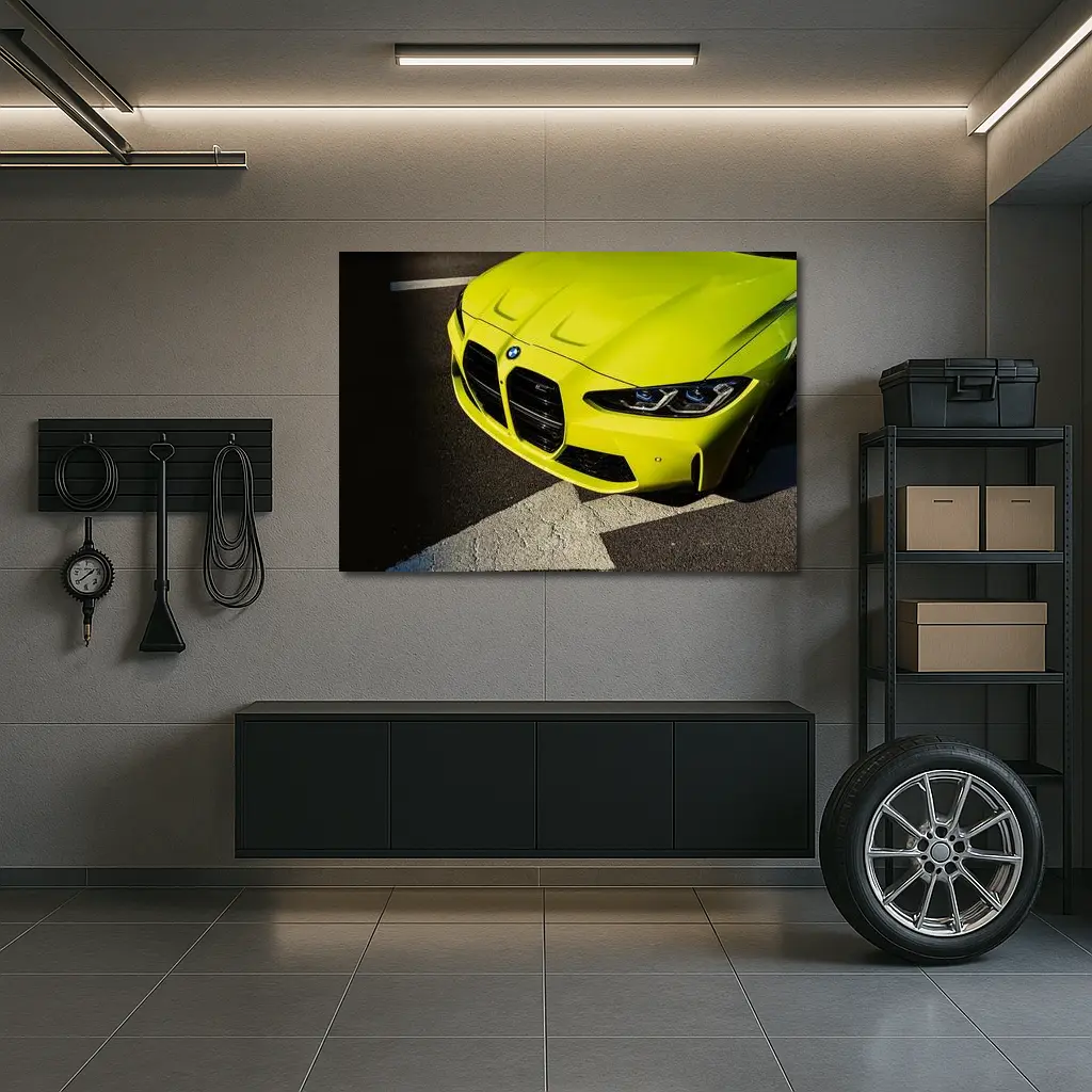 BMW M4 Sao Paulo Yellow Front Close Up – Wall Art