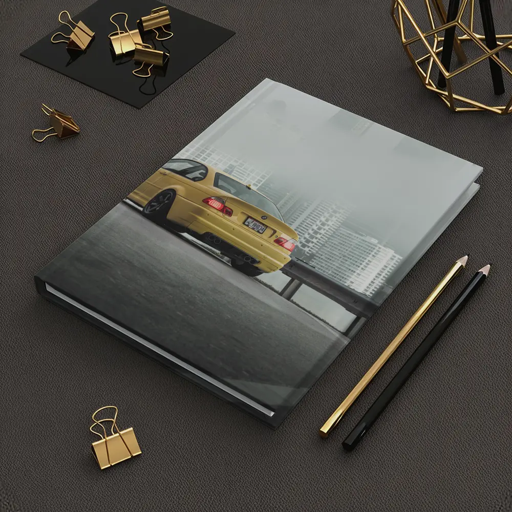 BMW M3 Yellow Coupe Foggy City Street – Notebooks