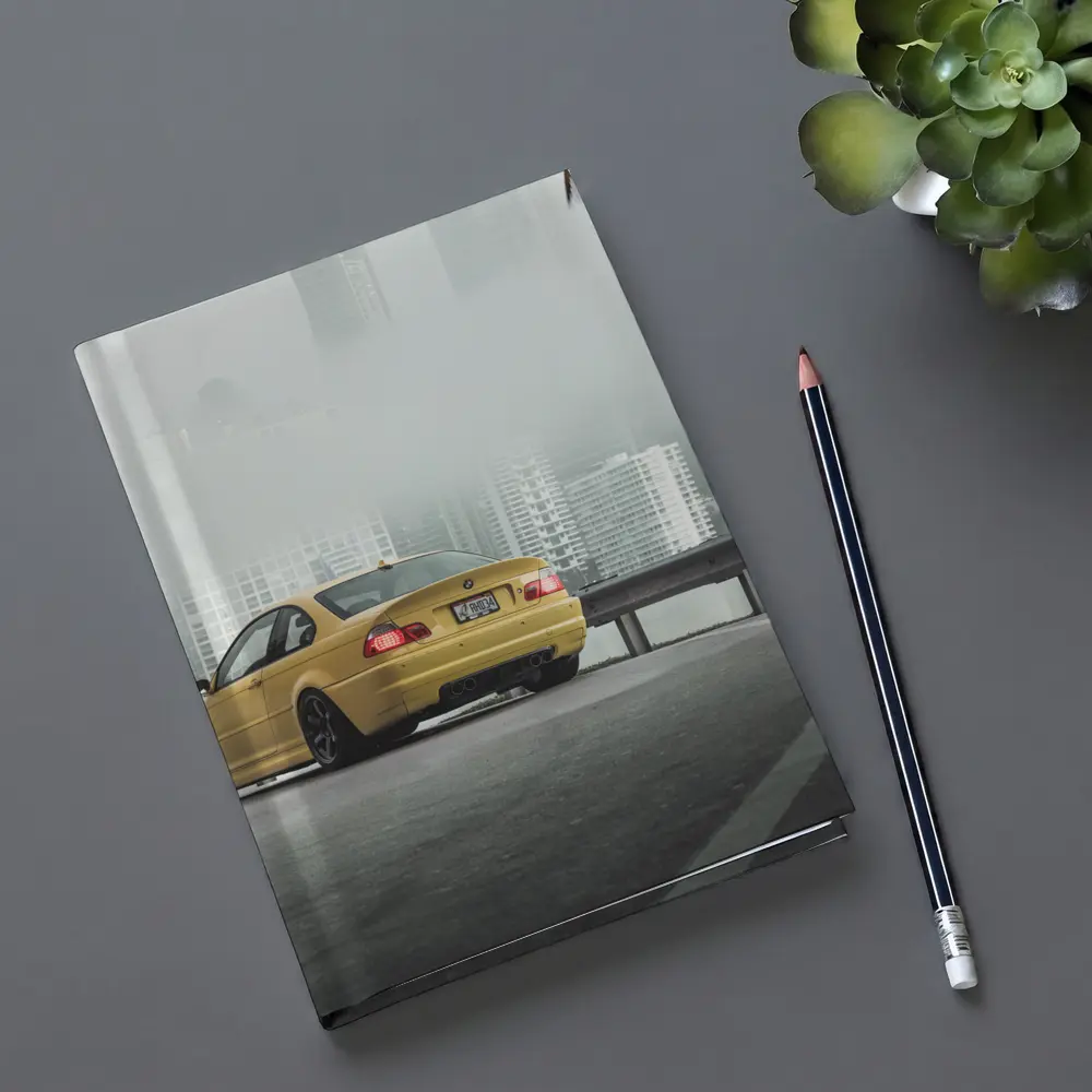 BMW M3 Yellow Coupe Foggy City Street – Notebooks