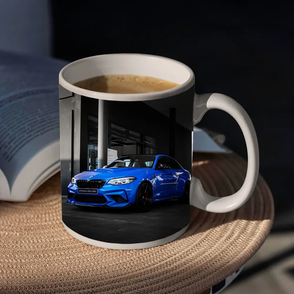 BMW M2 Blue Coupe Urban Parking Shot – Mugs