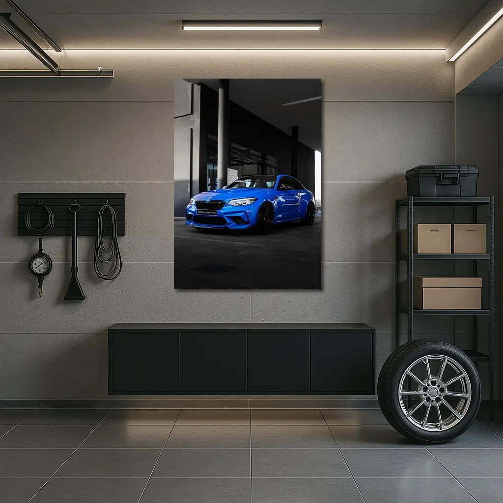 BMW M2 Blue Coupe Urban Parking Shot – Wall Art
