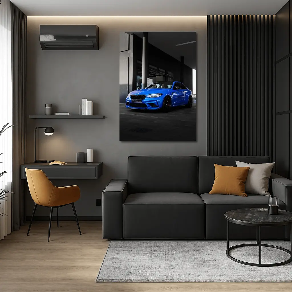 BMW M2 Blue Coupe Urban Parking Shot – Wall Art