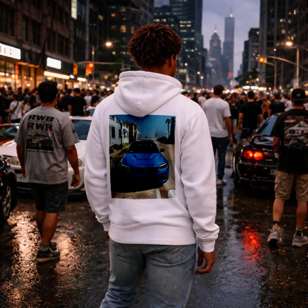 BMW M2 Blue Parked Coastal Street – Hoodies