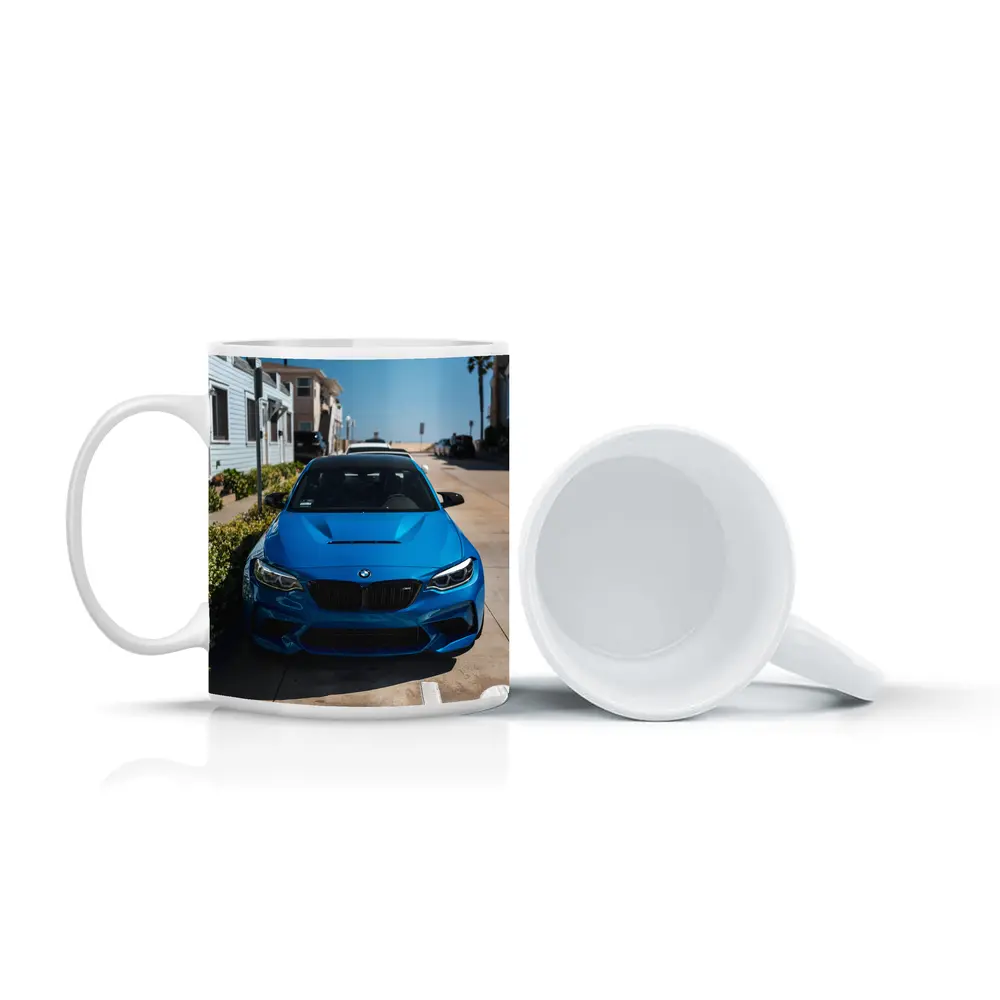 BMW M2 Blue Parked Coastal Street – Mugs