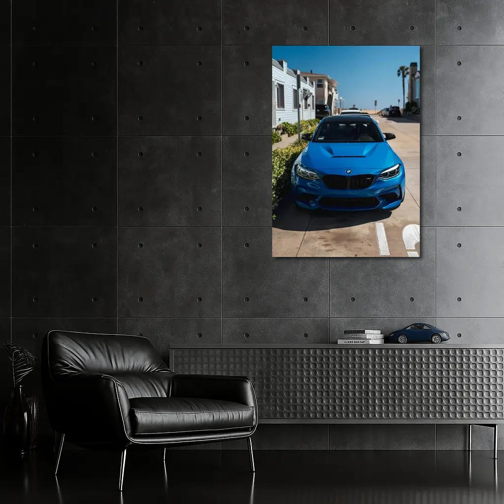 BMW M2 Blue Parked Coastal Street – Wall Art