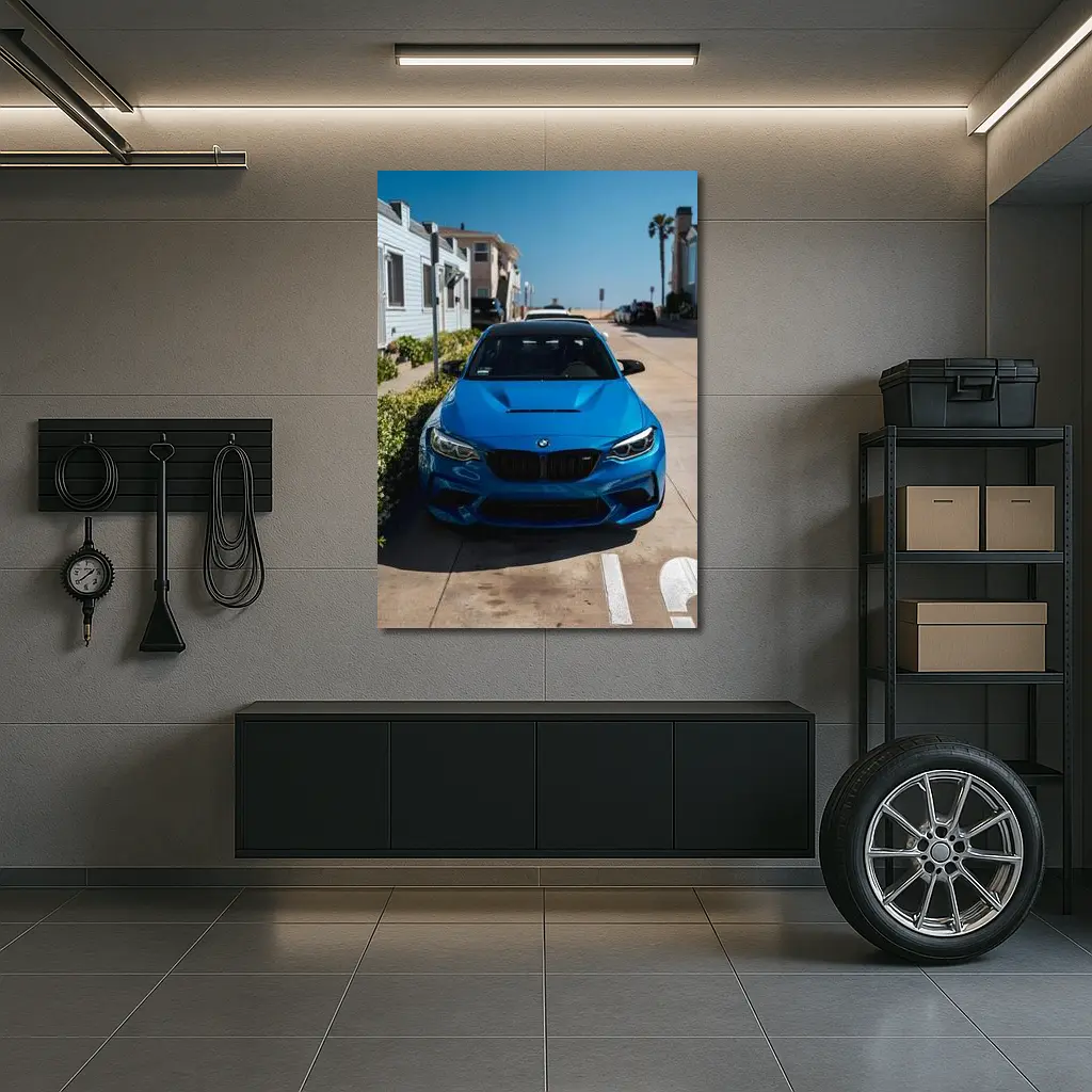 BMW M2 Blue Parked Coastal Street – Wall Art
