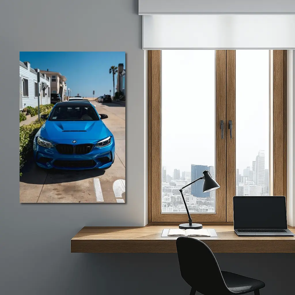 BMW M2 Blue Parked Coastal Street – Wall Art