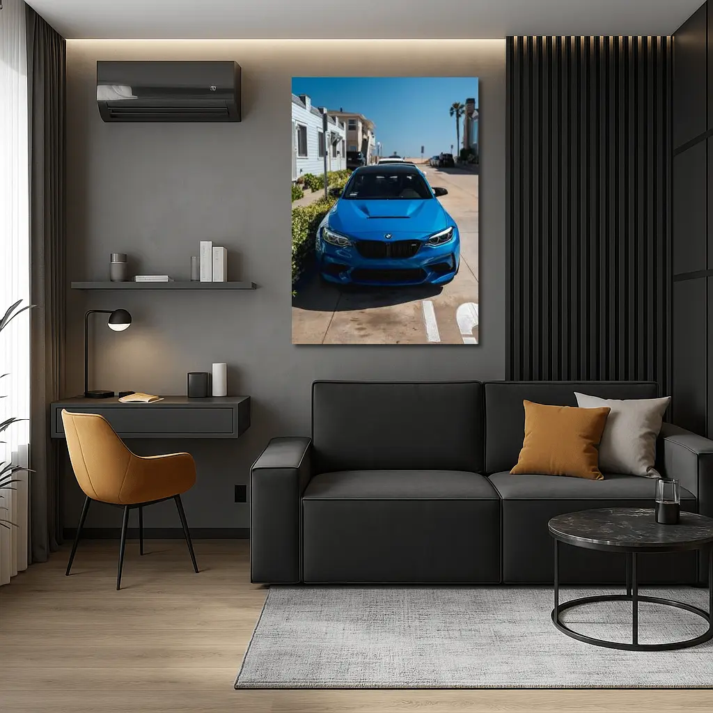 BMW M2 Blue Parked Coastal Street – Wall Art