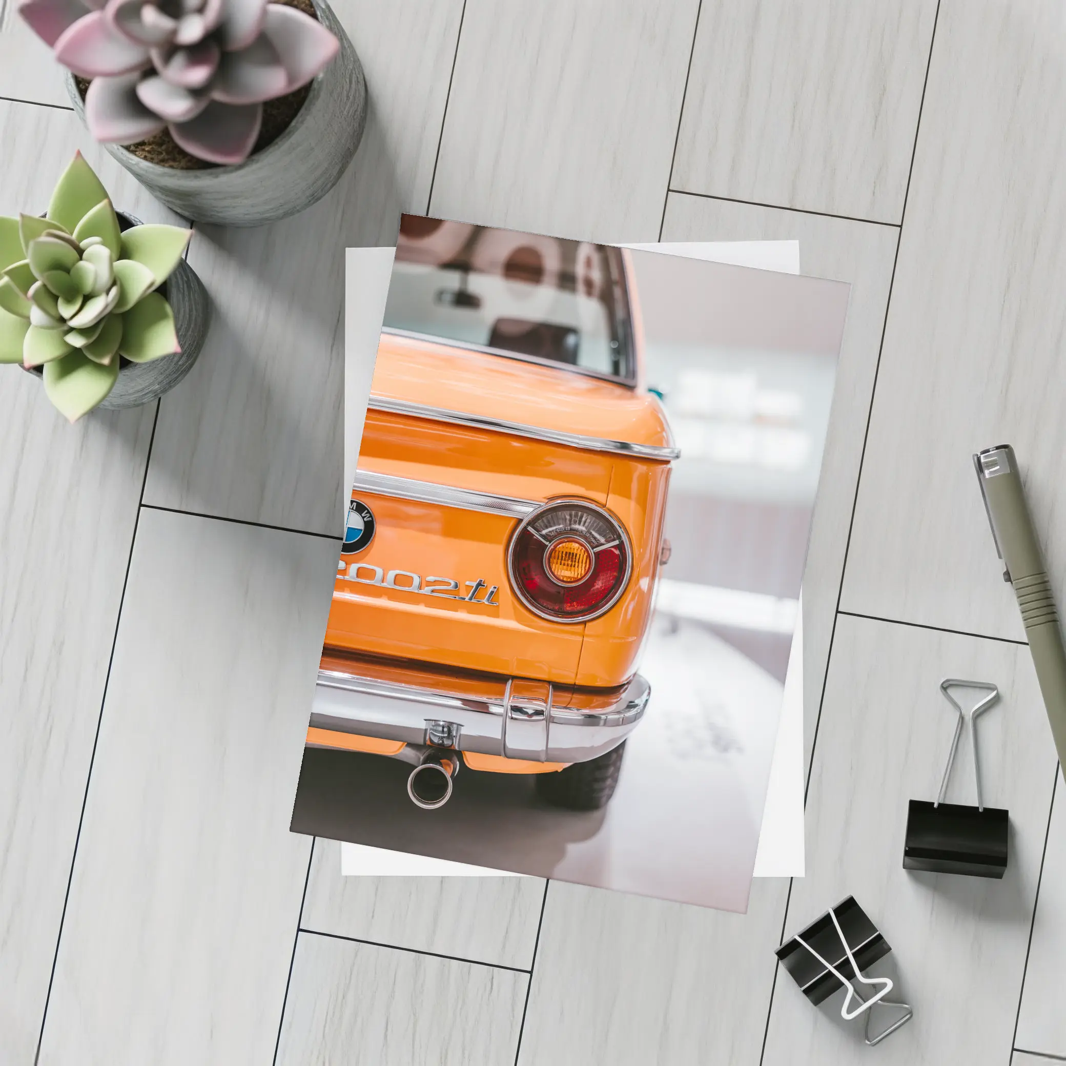 BMW 2002 Ti Orange Classic Rear View – Postcards