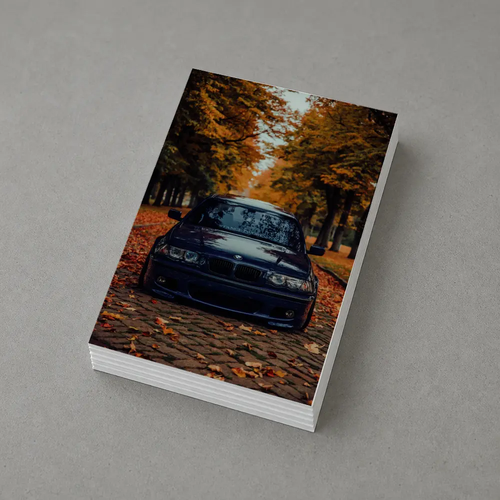 BMW E46 Dark Blue Cobblestone Autumn Avenue – Postcards