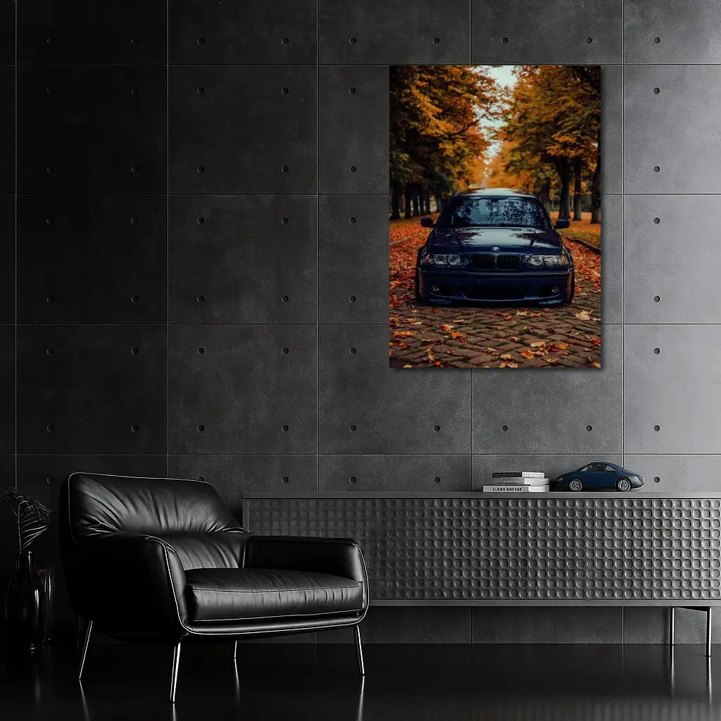 BMW E46 Dark Blue Cobblestone Autumn Avenue – Wall Art