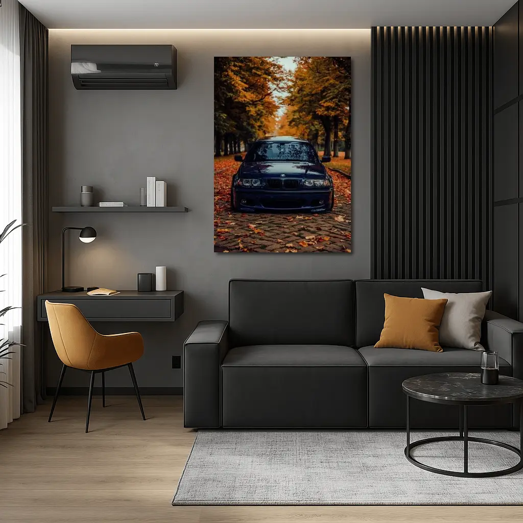BMW E46 Dark Blue Cobblestone Autumn Avenue – Wall Art