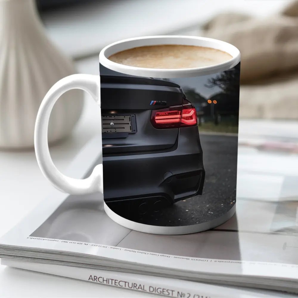BMW M3 Matte Black Rear View Street – Mugs