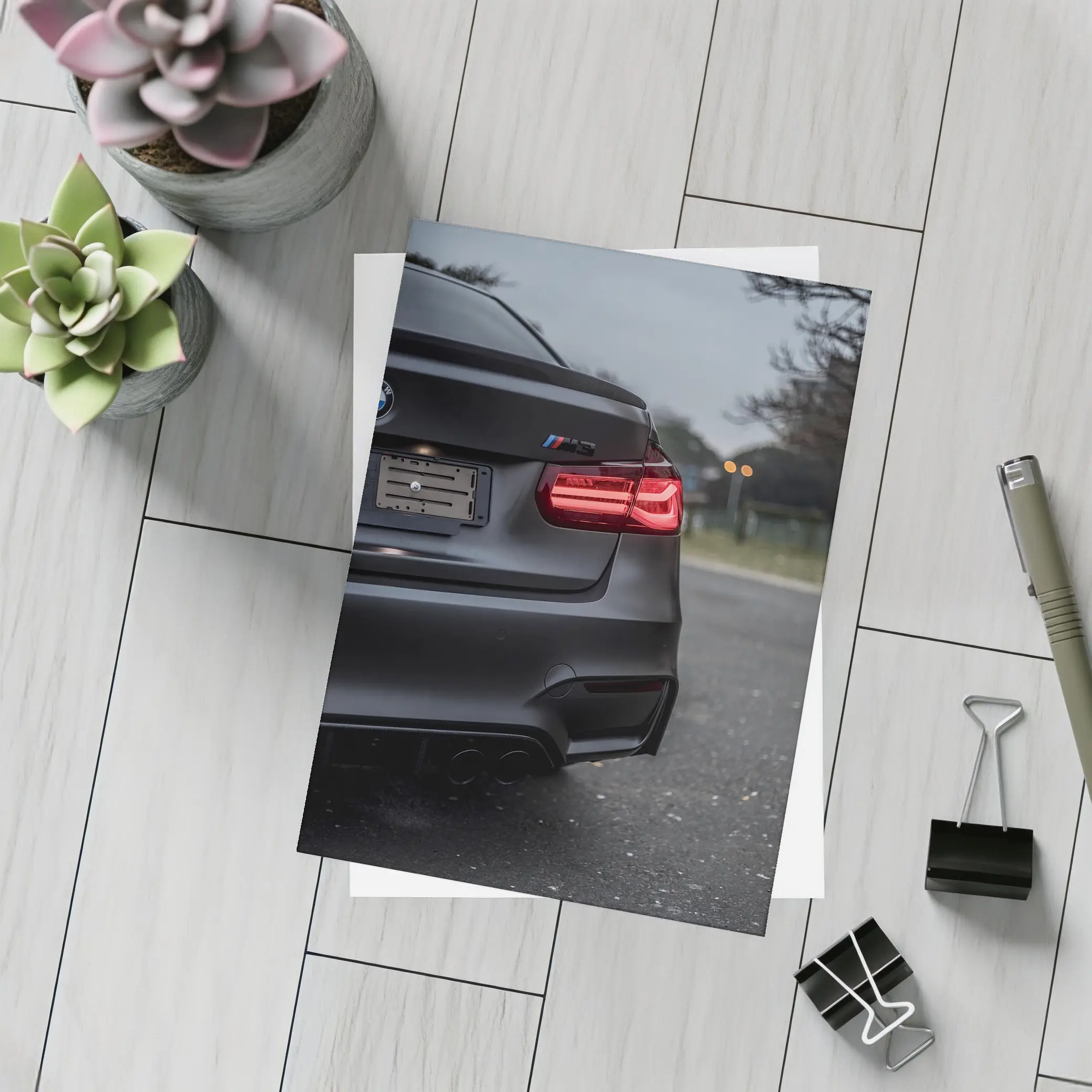 BMW M3 Matte Black Rear View Street – Postcards