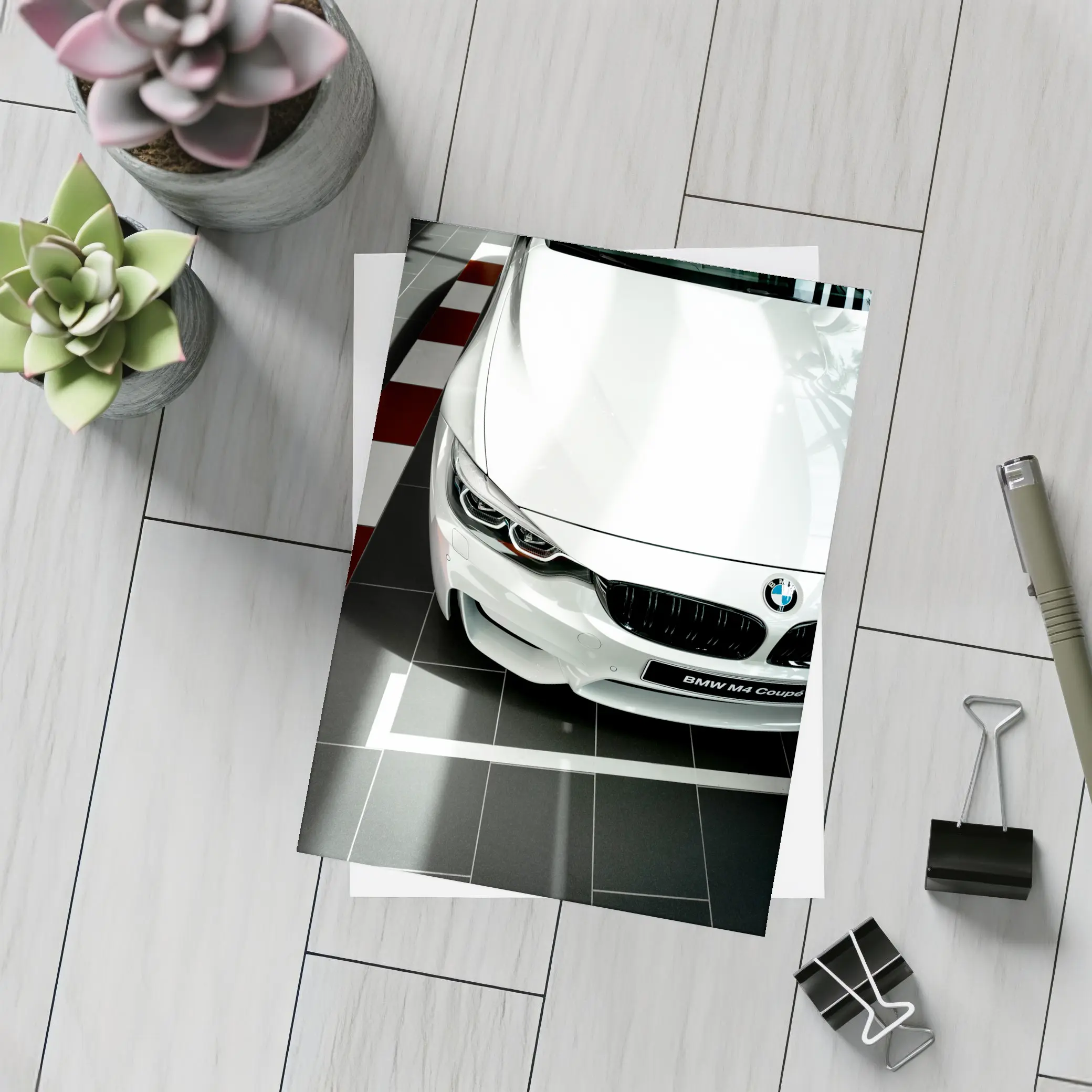 BMW M4 Coupe White Showroom Close Up – Postcards