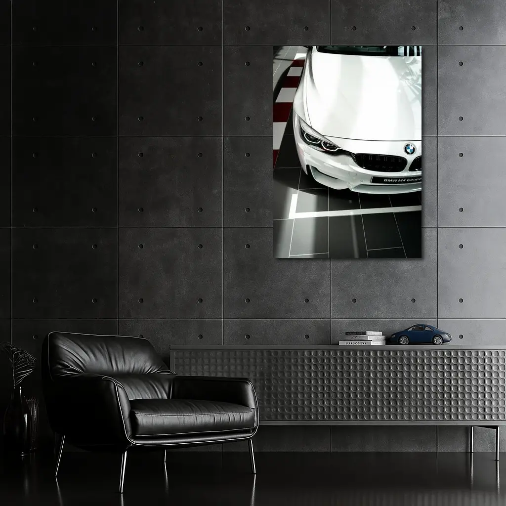 BMW M4 Coupe White Showroom Close Up – Wall Art