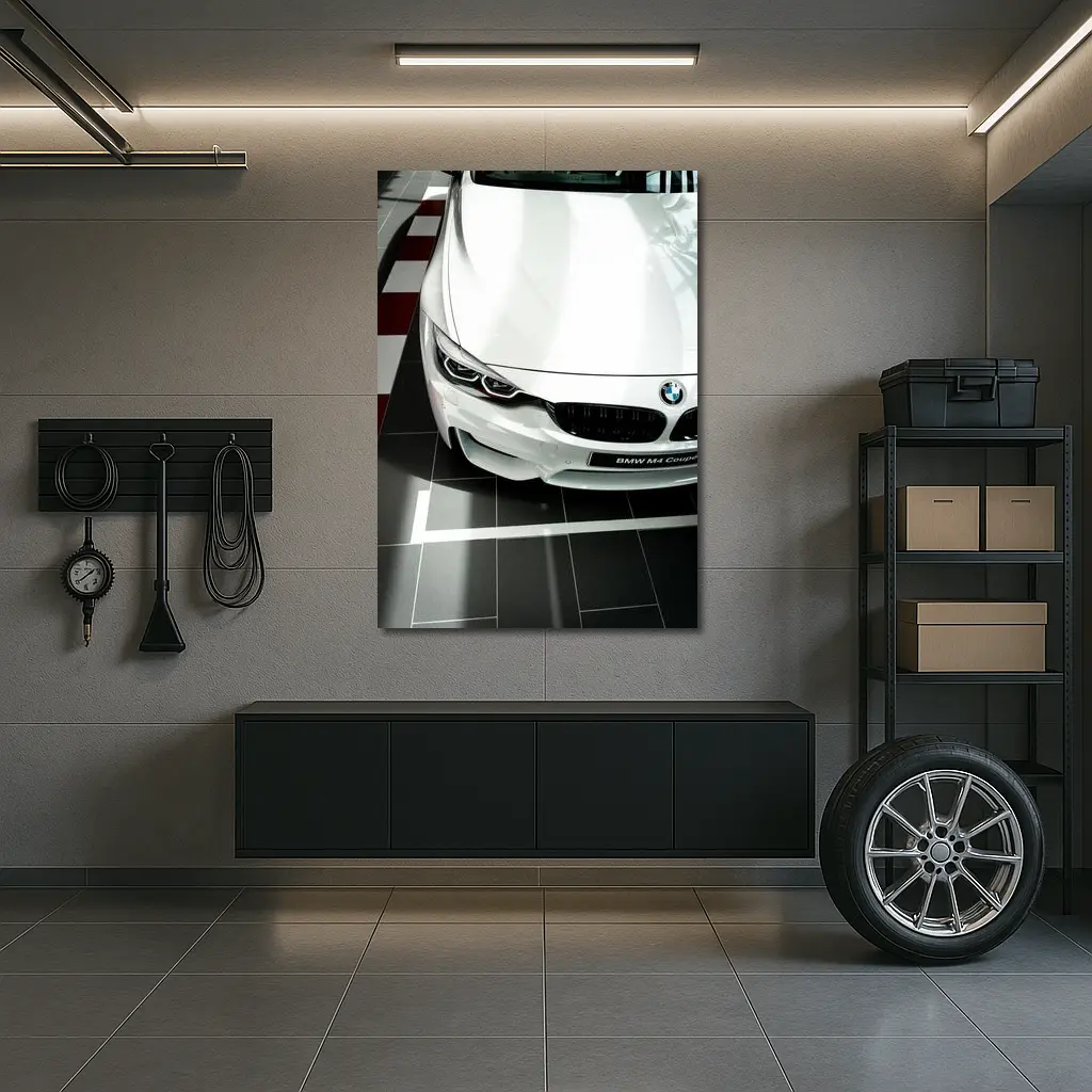 BMW M4 Coupe White Showroom Close Up – Wall Art