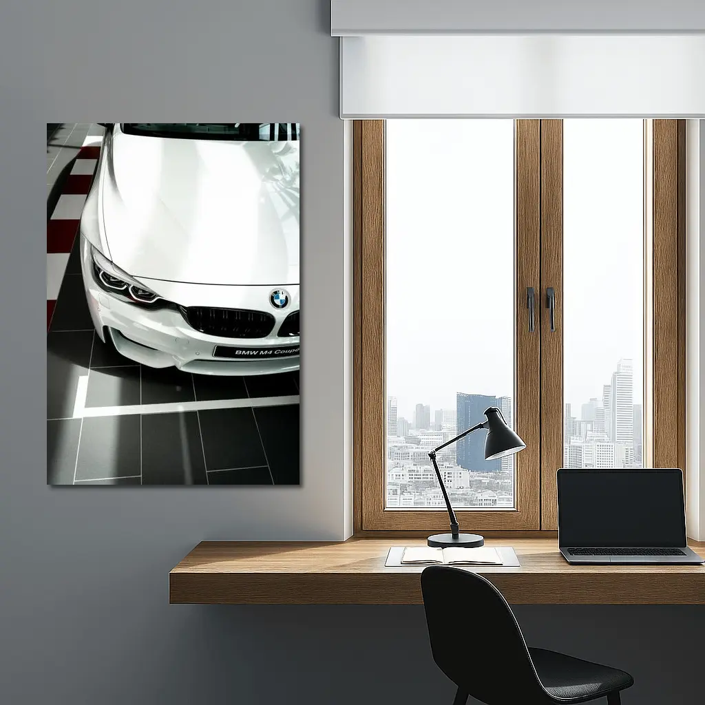 BMW M4 Coupe White Showroom Close Up – Wall Art