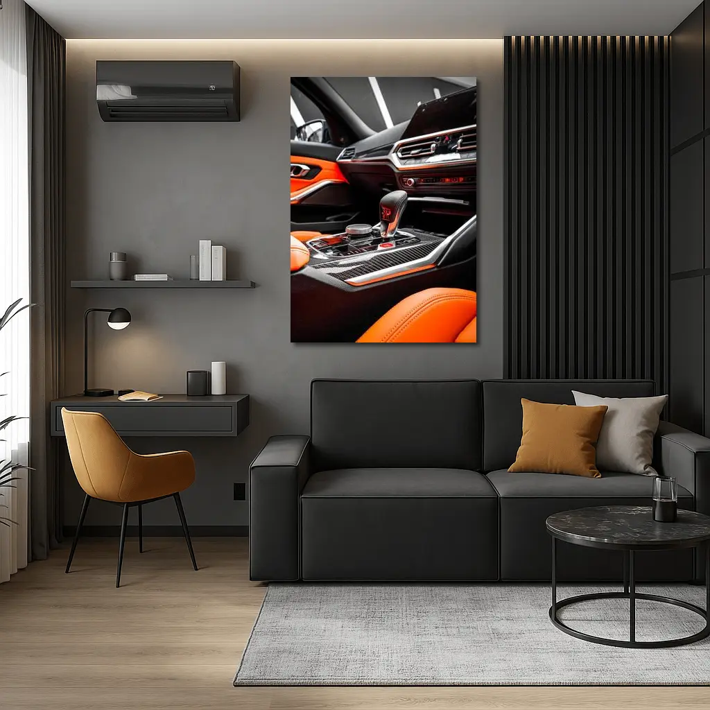BMW M Interior Carbon Fiber Orange Leather – Wall Art